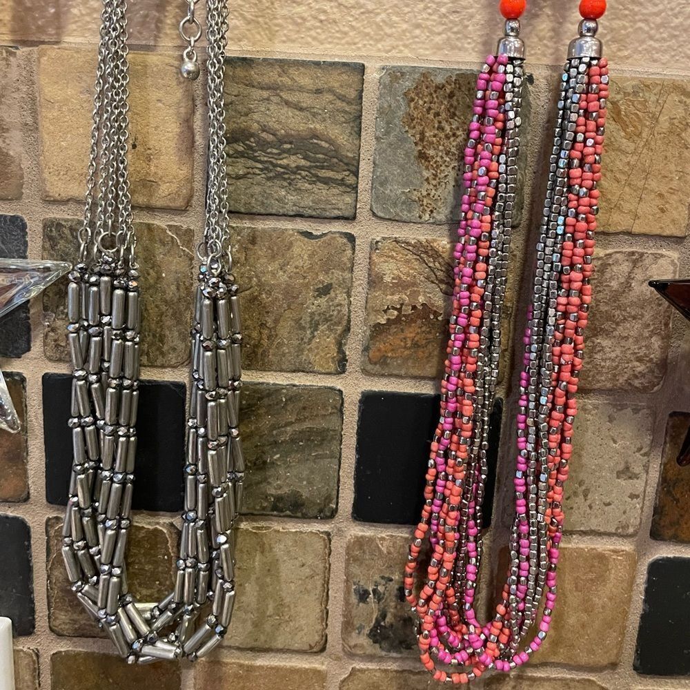 Lane Bryant and Chico’s Silver and Pink Coral Beaded Necklaces